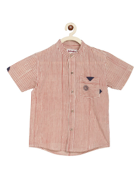 

Fabindia Boys Red Opaque Striped Casual Shirt