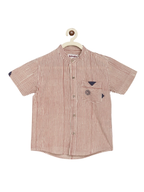 

Fabindia Boys Red & Off White Opaque Striped Cotton Casual Shirt