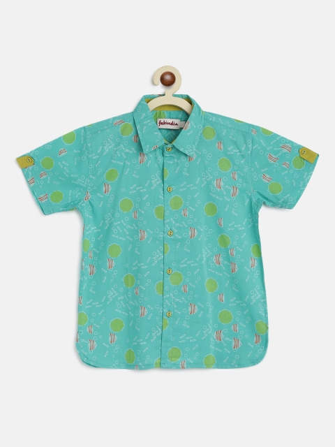 

Fabindia Boys Green Opaque Printed Casual Cotton Shirt