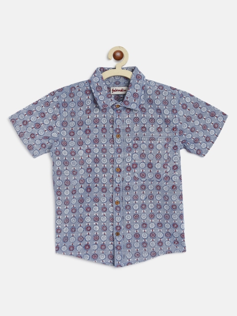 

Fabindia Boys Blue & Maroon Opaque Printed Casual Shirt