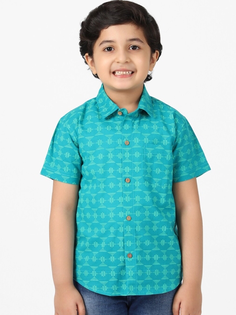 

Fabindia Boys Blue Printed Casual Cotton Shirt