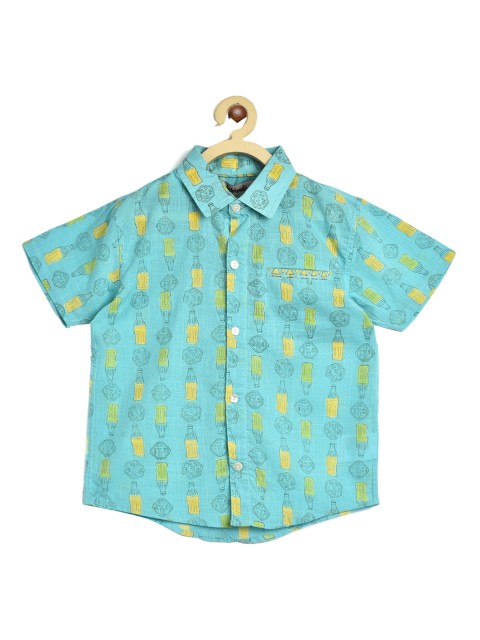 

Fabindia Boys Blue & Green Opaque Printed Casual Shirt