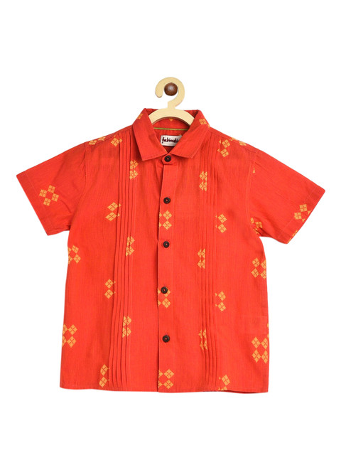 

Fabindia Boys Rust Self Design Regular Fit Casual Cotton Shirt