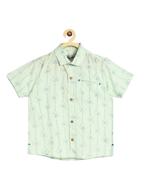 

Fabindia Boys Green & Blue Opaque Printed Cotton Casual Shirt
