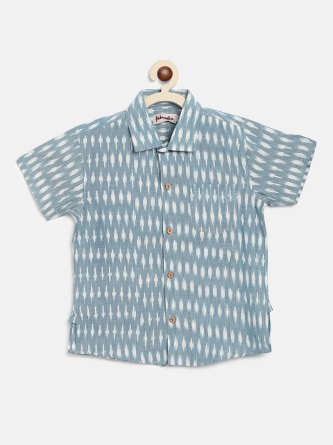 

Fabindia Boys Teal Woven Ikat Cotton Casual Shirt