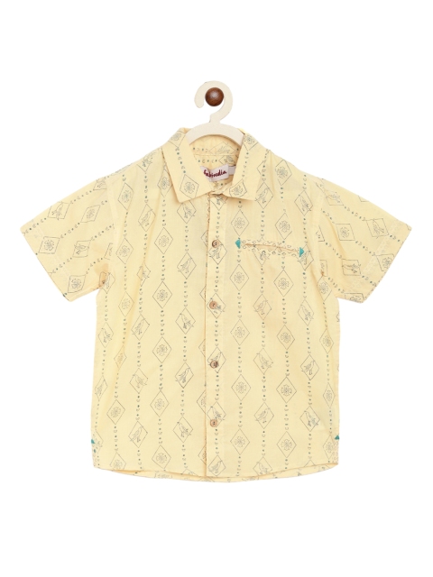 

Fabindia Boys Yellow & Black Opaque Printed Cotton Casual Shirt