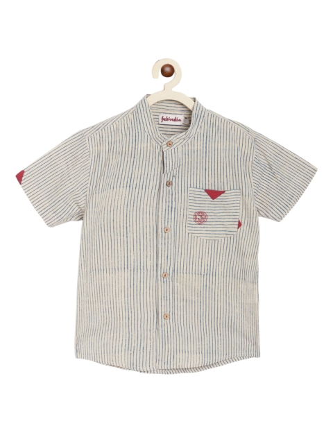 

Fabindia Boys Blue & Cream-Coloured Opaque Striped Pure Cotton Casual Shirt