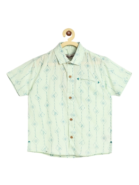 

Fabindia Boys Green & Blue Opaque Printed Casual Shirt