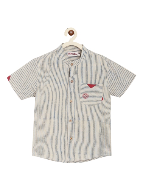 

Fabindia Boys Beige & Blue Opaque Striped Cotton Casual Shirt