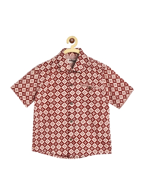 

Fabindia Boys Red & Beige Opaque Printed Cotton Casual Shirt