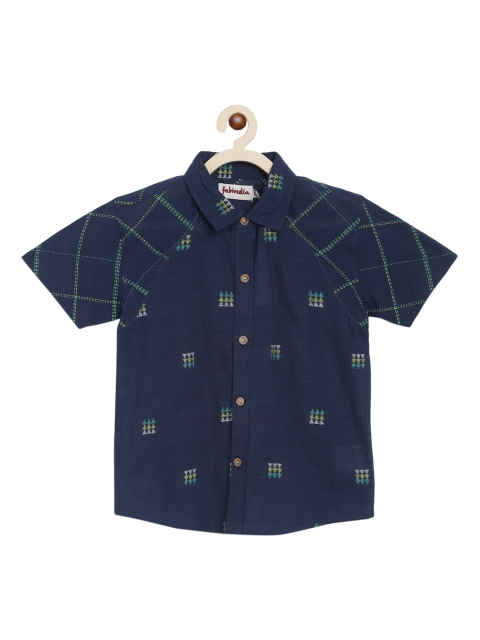 

Fabindia Boys Navy Blue Opaque Printed Casual Shirt