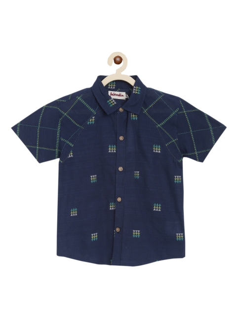 

Fabindia Boys Navy Blue & Yellow Opaque Printed Cotton Casual Shirt