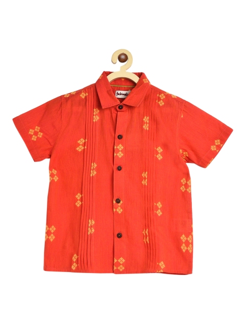 

Fabindia Boys Rust & Yellow Dobby Weave Cotton Casual Shirt