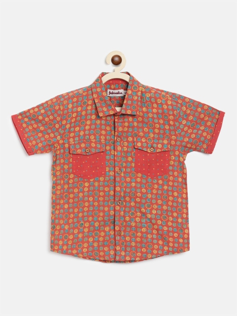 

Fabindia Boys Red Opaque Printed Casual Shirt