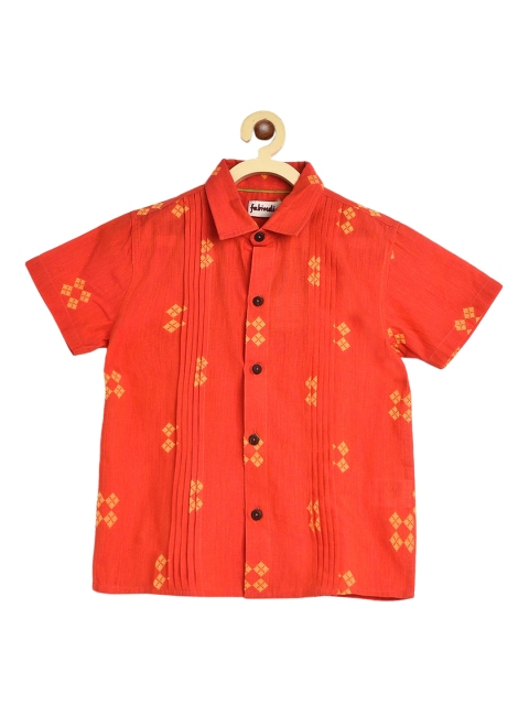 

Fabindia Boys Rust & Yellow Opaque Dobby Weave Cotton Casual Shirt