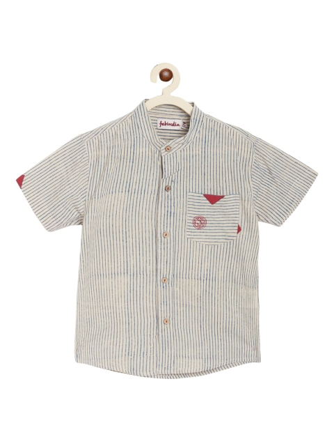 

Fabindia Boys Off White & Blue Opaque Striped Cotton Casual Shirt