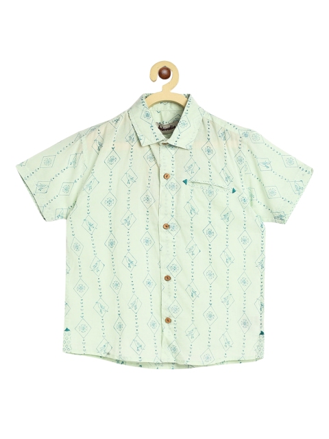 

Fabindia Boys Green Opaque Printed Casual Shirt