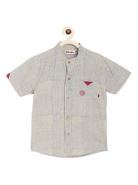 

Fabindia Boys Blue & Cream Opaque Striped Casual Shirt
