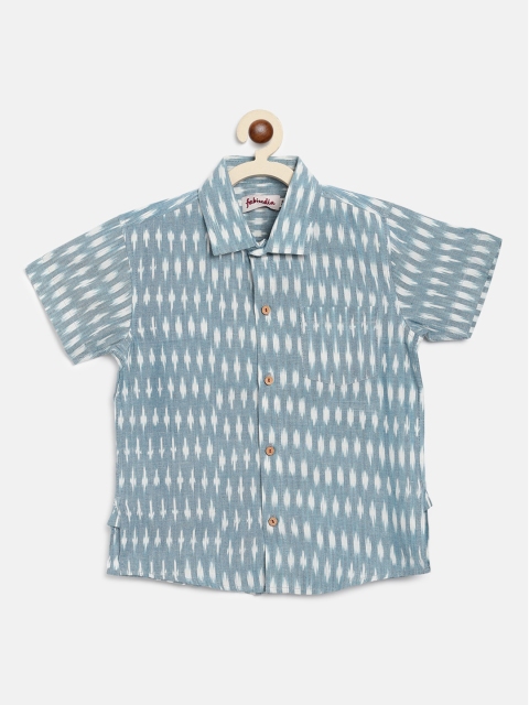 

Fabindia Boys Teal Blue & White Opaque Ikat Woven Design Cotton Casual Shirt