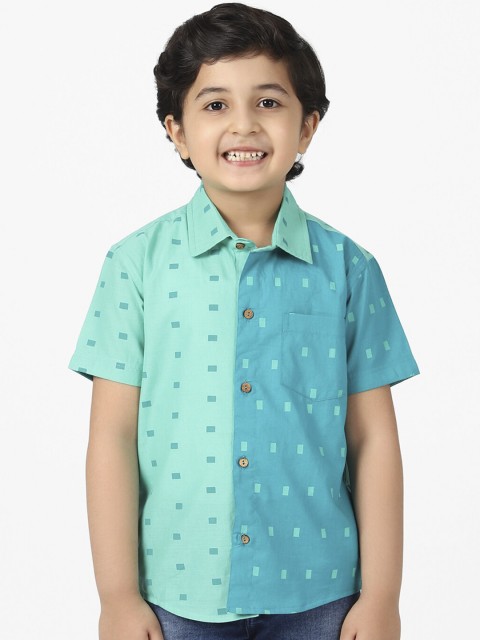 

Fabindia Boys Teal Opaque Printed Casual Shirt
