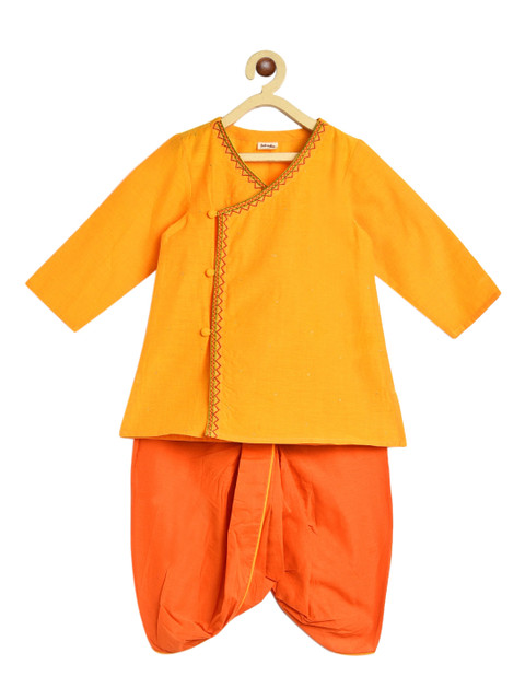 

Fabindia Boys Yellow Angrakha Pure Cotton Kurta with Dhoti Pants