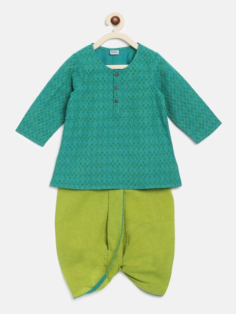 

Fabindia Boys Teal Ethnic Motifs Printed Regular Pure Cotton Kurta with Dhoti Pants