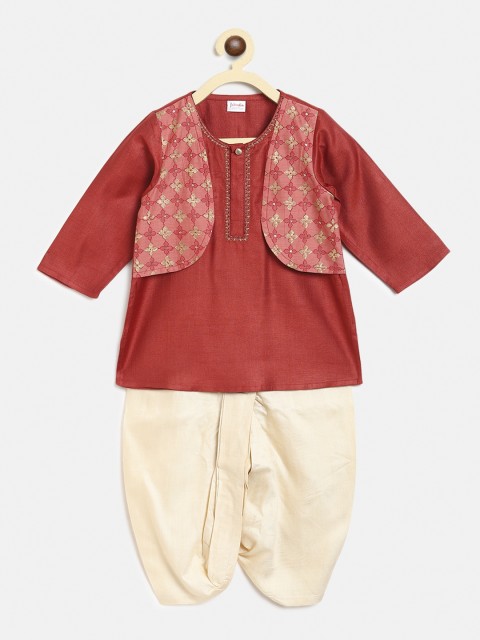

Fabindia Boys Maroon Regular Kurta with Dhoti Pants & Waistcoat