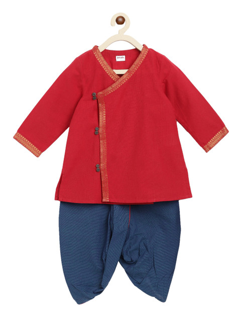 

Fabindia Boys Red Angrakha Pure Cotton Kurta with Dhoti Pants