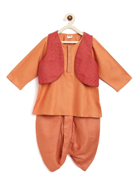 

Fabindia Boys Orange Regular Kurta with Dhoti Pants & Waistcoat