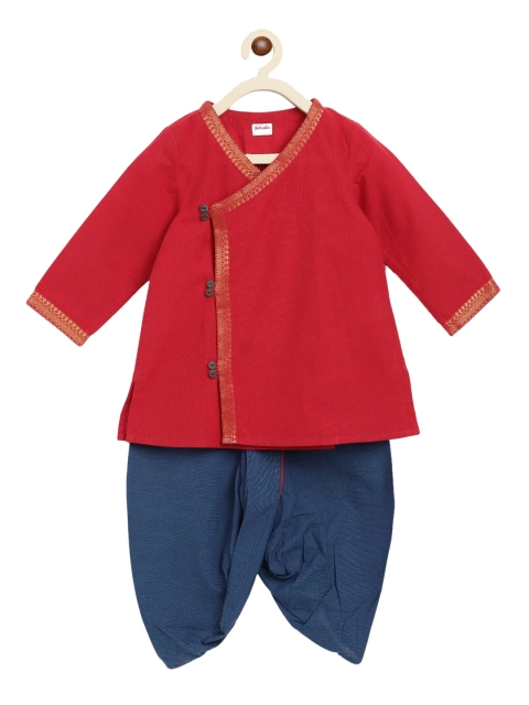 

Fabindia Boys Red Angrakha Pure Cotton Kurta with Dhoti Pants