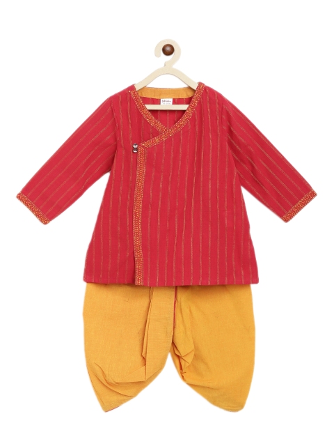 

Fabindia Boys Red Striped Angrakha Pure Cotton Kurta with Dhoti Pants