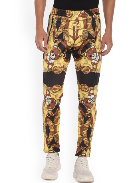 

MOSCHINO COUTURE Men Black & Brown Printed Slim-Fit Track Pants