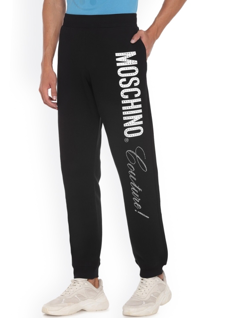 

MOSCHINO COUTURE Men Black & White Typography Printed Cotton Relaxed-Fit Joggers