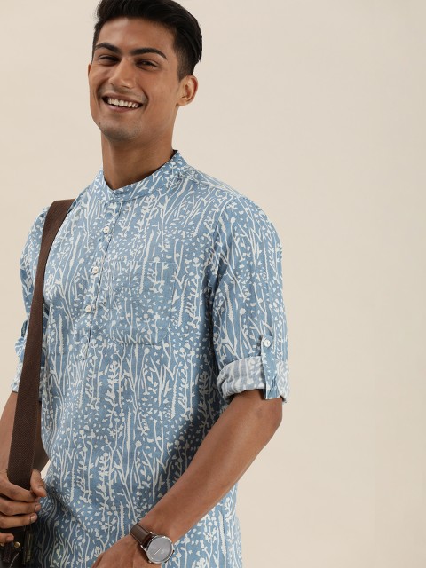 

Taavi Men Blue & White Ethnic Motif Printed Mandarin Collar Kurta
