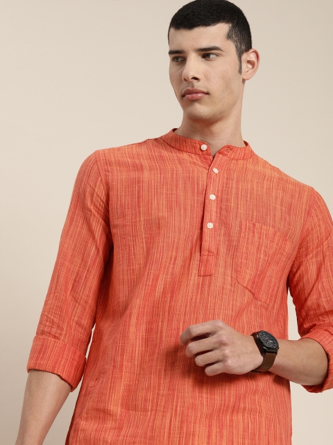 

Taavi Men Orange Woven Legacy Solid Pure Cotton Straight Kurta