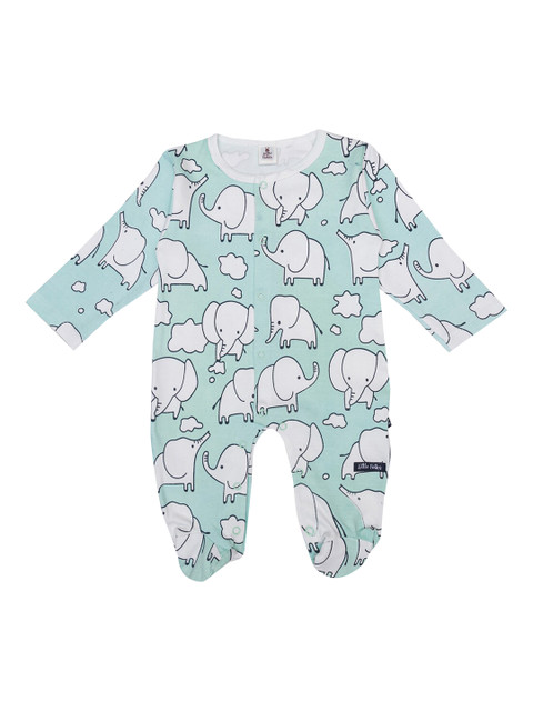 

Little Folks Infant Kids Mint Green & White Printed Rompers