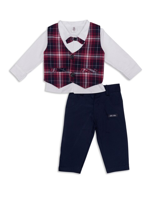 

Little Folks Unisex Kids White & Navy Blue Pure Cotton Shirt with Trousers