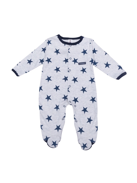 

Little Folks Kids Grey & Blue Printed Pure Cotton Bodysuit