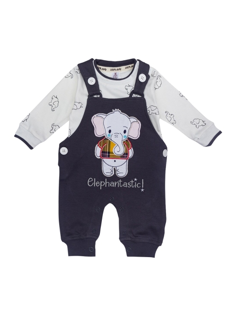 

Little Folks Infant Kids Blue & Grey Printed Pure Cotton Dungaree