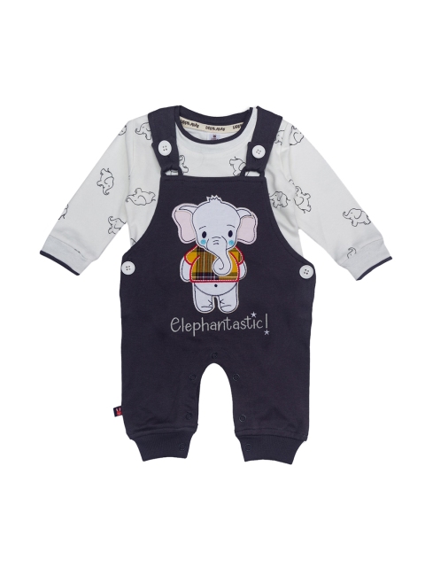 

Little Folks Infant Kids Black & White Printed Cotton Dungarees With T-Shirt