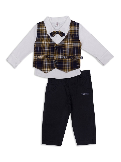

Little Folks Unisex Kids Off White & Navy Blue Pure Cotton Shirt with Trousers & Waistcoat