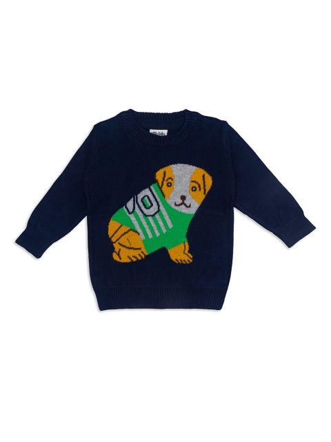 

Little Folks Unisex Kids Navy Blue & Green Animal Printed Pullover