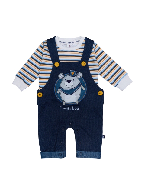 

Little Folks Infant Kids Navy Blue & Yellow Pure Cotton Dungaree with T-shirt