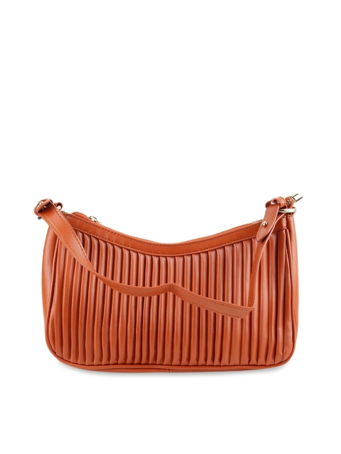 

ODETTE Brown Textured Leather Structured Hobo Bag