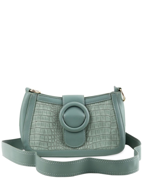 

ODETTE Green Textured Leather Swagger Sling Bag