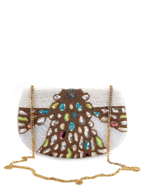 

ODETTE White Embellished Half Moon Sling Bag