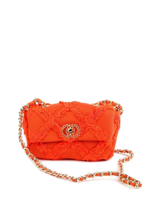 

ODETTE Orange Geometric Leather Structured Sling Bag with Quilted