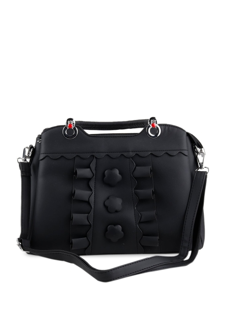 

ODETTE Black Leather Structured Handheld Bag with Quilted
