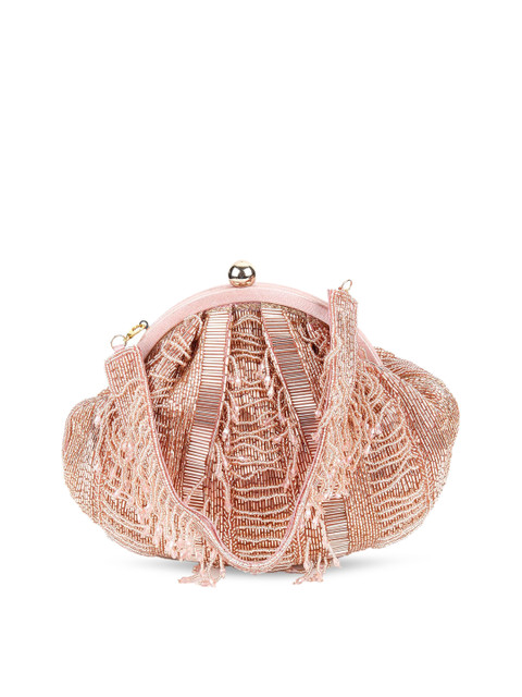 

ODETTE Pink Embellished Half Moon Clutch
