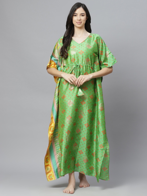 

Cottinfab Green Printed Maxi Nightdress